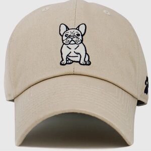 Embroidered French Bulldog Cap in Pink, Black and Khaki/Tan